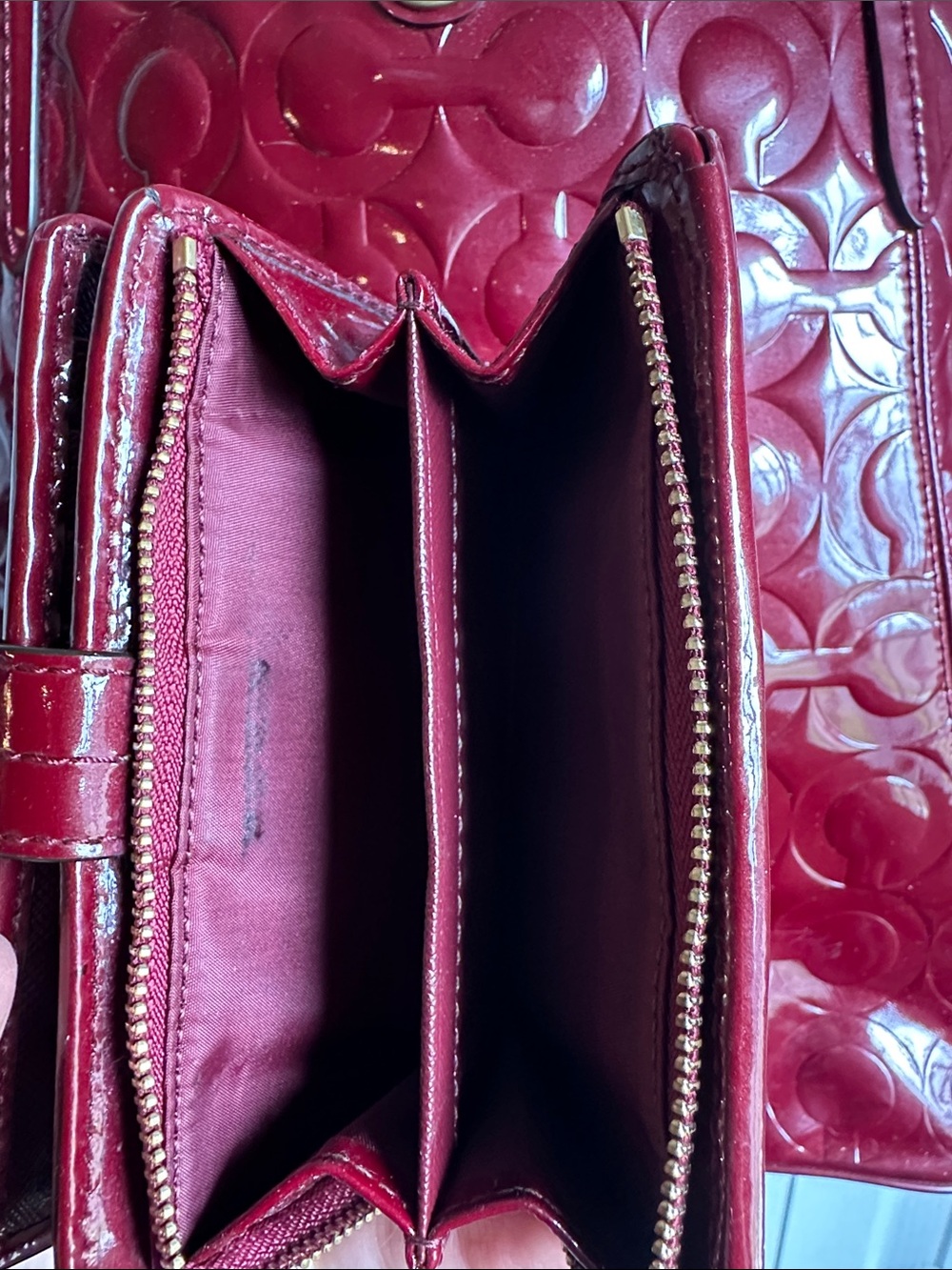 Coach Glossy Red Signature Patent Tote with Matching Wallet - Picture 3 of 5